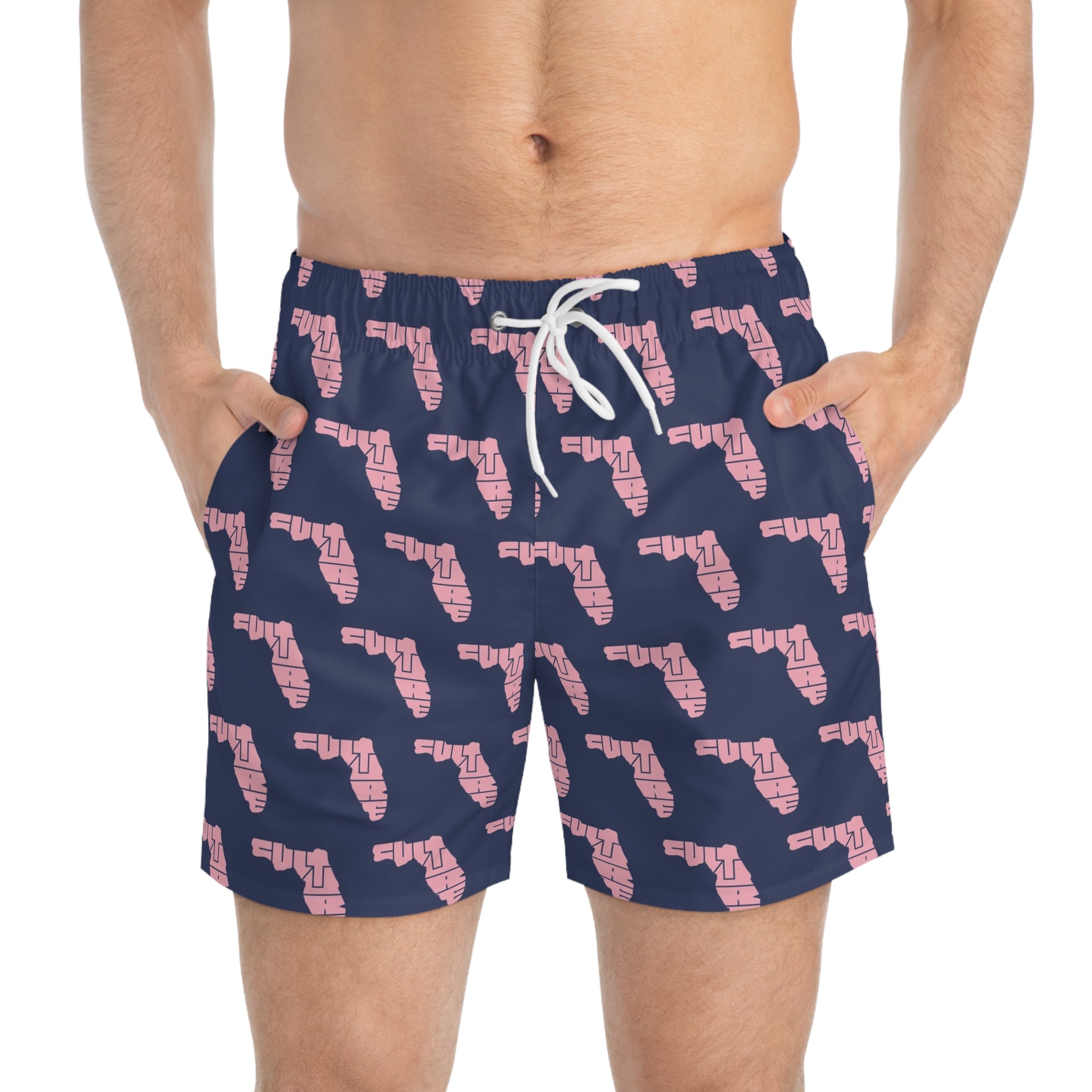 Pink Culture On Navy Swim Trunks