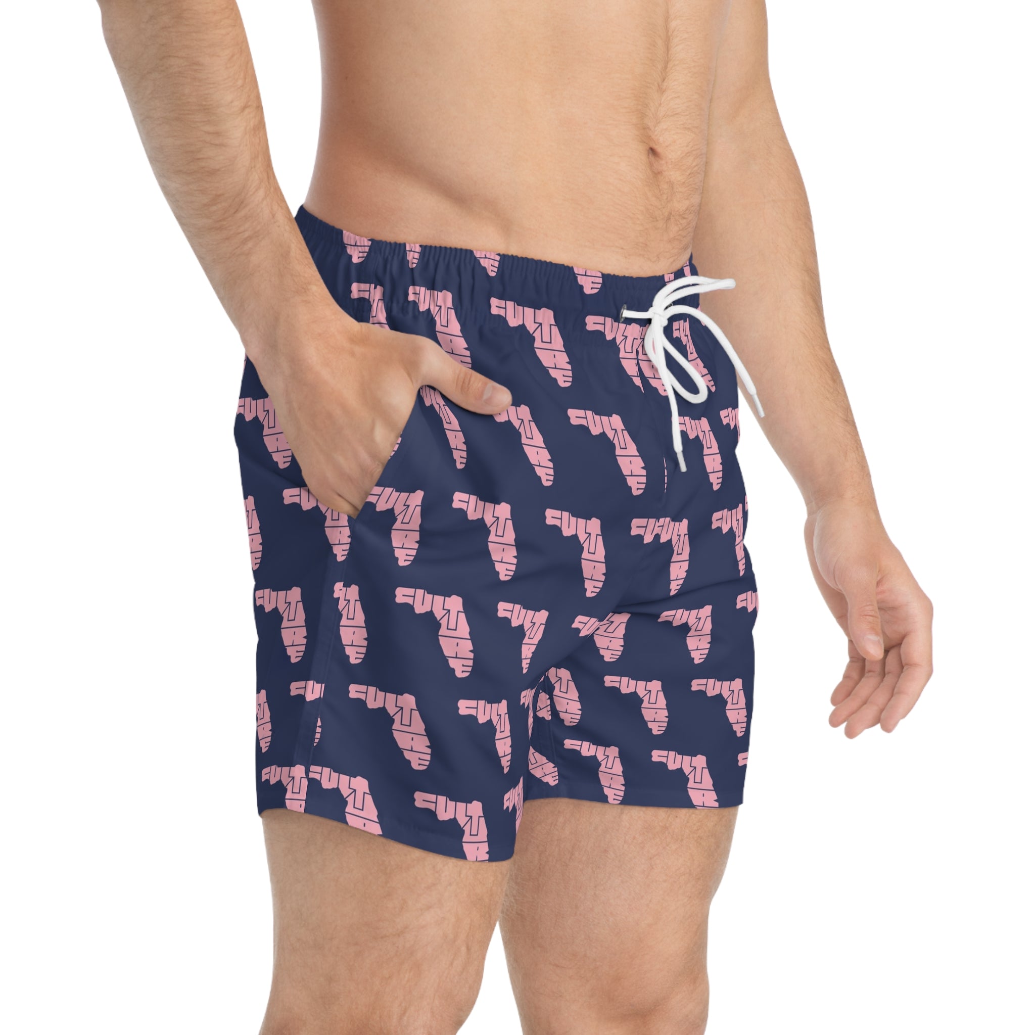 Pink Culture On Navy Swim Trunks