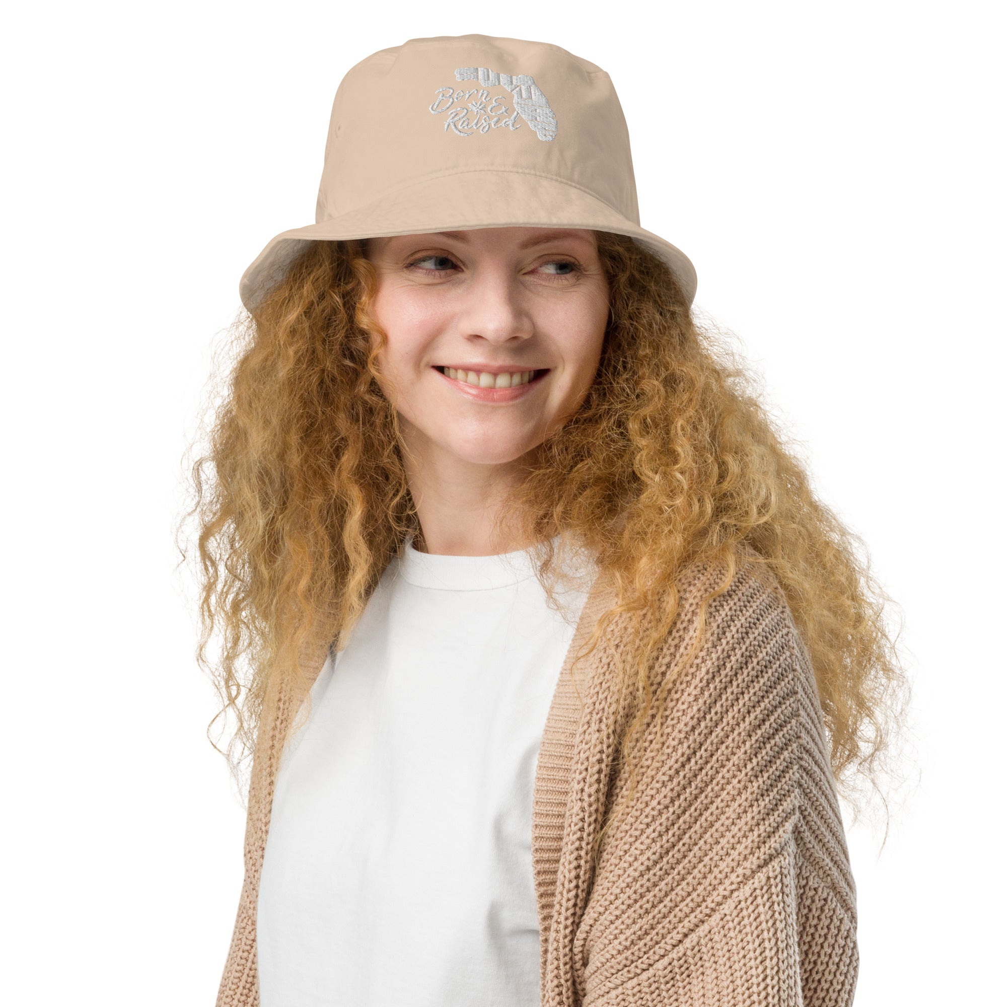 Born & Raised Bucket Hat (white)